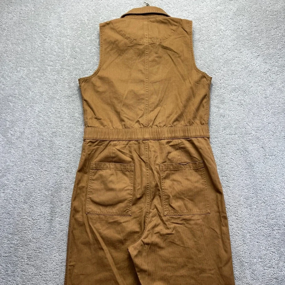 GAP Sleeveless Jumpsuit Womens Size 10 Deep Camel Herringbone Zip Utility NWT - Picture 8 of 14